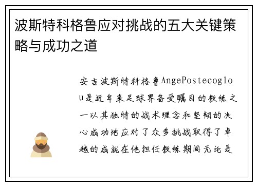 波斯特科格鲁应对挑战的五大关键策略与成功之道 波斯特科格鲁应对挑战的五大关键策略与成功之道