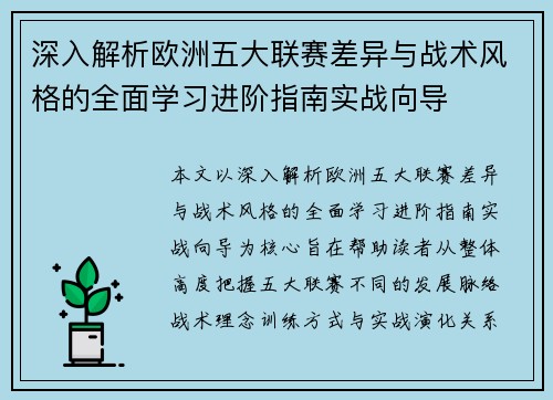 深入解析欧洲五大联赛差异与战术风格的全面学习进阶指南实战向导